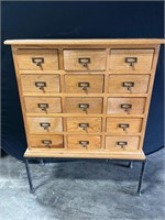 SOLID OAK / METAL RECIPE CABINET LOADED VINTAGE