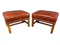 2 CHIPPENDALE SHERRILL FURNITURE LEATHER OTTOMANS