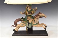 LAMP WITH CHINESE FIGURE ON HORSEBACK ROOF TILE