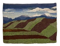 MODERN SIGNED "S.E." HAND-TUFTED WOOL TAPESTRY