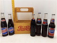 PEPSI 6 PK LIMITED EDITON BOTTLES IN WOOD CARRIER