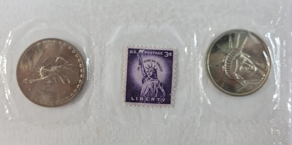 Statue of Liberty commemorative coins and stamp