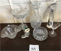 703 - CRYSTAL GLASS DECANTER, CANDY DISH & MORE (M
