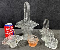 Vintage Pressed Cut Clear Glass Basket -Lot