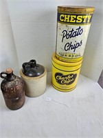 Pottery jug,  potato chip containers