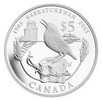 99.99 Silver 2005 RCM Sask Centennial $5 Coin