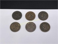 SIX U.S. LIBERTY HEAD LARGE CENTS FROM THE 1800'S