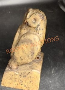 Signed hand carved marble owl statue