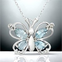 Sterling Silver Blue Topaz Butterfly Pendant
