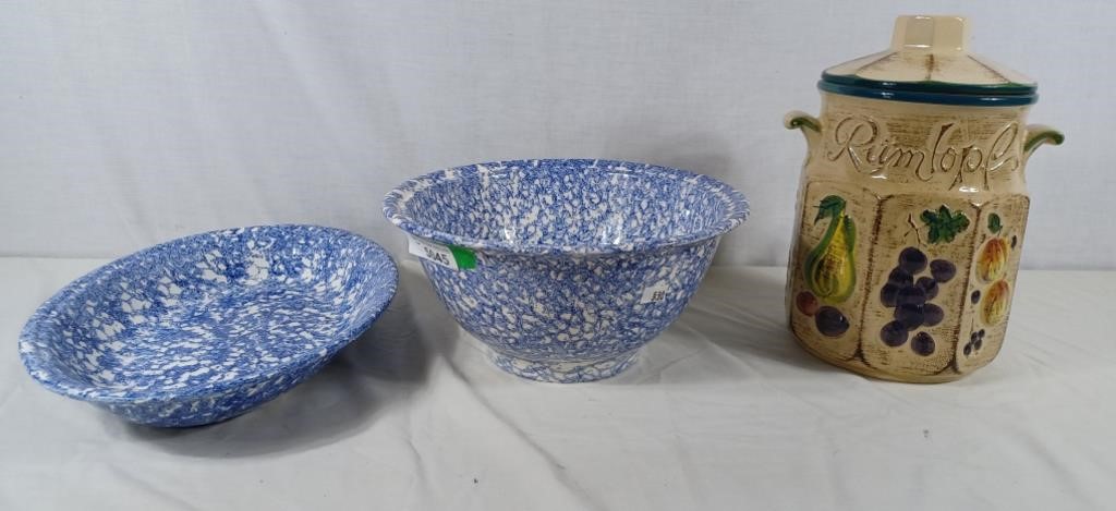 Blue marbled ceramic bowl and Platter, and
