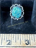 Old pawn Navajo silver & turquoise ring, silver