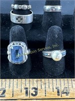 (5) Sterling rings sizes 7, 7.5, 5.75, 10.25,