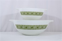 Pair Vtg. Pyrex "Verde Cinderella" Mixing Bowls