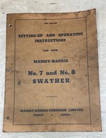 Massey Harris No. 7 & 8 Swather Operating Manual