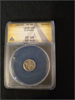 1858 3 CENT SILVER; ANACS V35 (CLEANED)