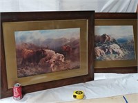 2 Vintage landscape Prints Oak frames,  William