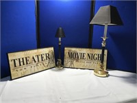Theater Room Art & 2 Table Lamps