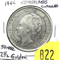1944 Netherlands 2 1/2 gulden