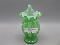 Fenton 4" green cased Beaded Melon Rib JIP vase