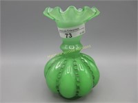 Fenton 4.5" green cased Beaded Melon Rib vase