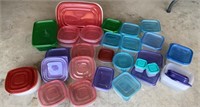 Box of Ziplock and Rubbermaid storage containers