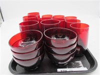 LOT OF 17 RED RUBY GLASSES TUMBLERS AND BOWLS