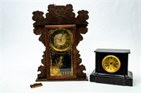 1800's French Black Marble Longcase & Gingerbread