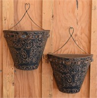 (2) Decorative Metal Half Bucket Wall Planters