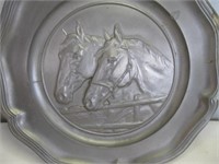 Mid Century Solid Pewter 13" Horse Platter