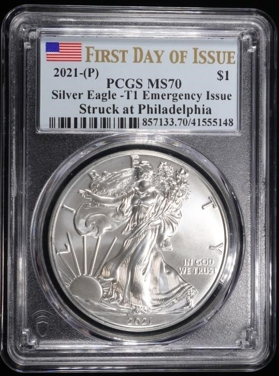 2021-(P) T-1 AMERICAN SILVER EAGLE PCGS MS70