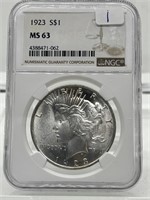 NGC Certified MS 63 1923 Peace Silver Dollar