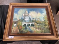 Framed Signed Cathedral Church Oil on Canvas.