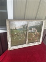 Antique window frame horse puzzle picture 28” w