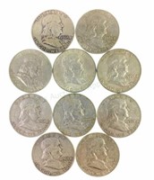 (10) 1961 Benjamin Franklin Silver Half Dollars