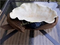mid century pottery giant seashell signed & driftw