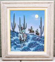 Art Apache Indians Moon Light Desert By Ron Smith