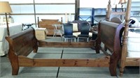 Pine Double Sleigh Bed +2 Side Tables & 6 Drawer