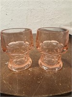S/2 Pink Depression Glass Honeycomb Tumblers