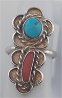 Sterling Antique Old Trade Coral & Turquoise