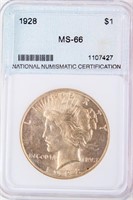 Coin 1928-P Peace Silver Dollar NNC MS66
