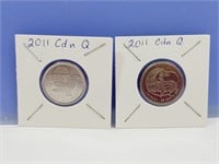 2011 Lot of 2 Quarters Canadian 25¢