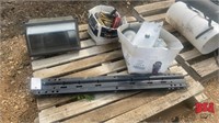 Pallet of 5th Wheel Rails, Lights, Booster cables