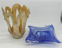(2)pcs Vintage Art Glass Vase & Bowl