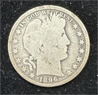TOUGH DATE Silver 1896 Barber Half Dollar