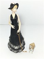 Ceramic Lady Walking Dog Figurine
