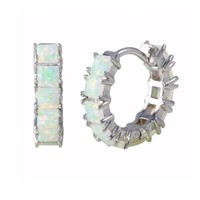 Sterling Silver- Opal Hoop Earrings
