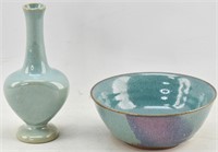 Jun Blue & Purple Glaze Pottery Bowl & Small Vase