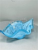 blue art glass dish - 10.5" long