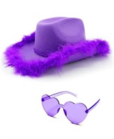 Cowboy Hat with feathers & Heart Shaped glasses