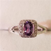 $140 Silver Rhodium Plated Amethyst(0.5ct) Ring